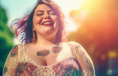 Overweight brunette woman. Generate AI - yliv