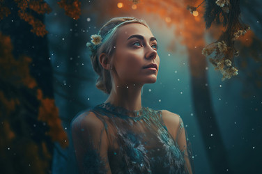 белокурая женщина-фея луна. художественный вечер портрета женщины с лицом. генеративный контент - yliv