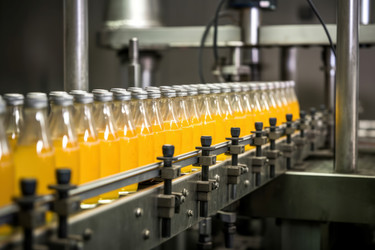 ленточный завод по производству соков. розлив воды, пищевых продуктов и фруктов в стеклянные бутылки. генеративный контент - yliv