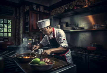 кухня шеф-повара азиатской кухни. работа в кафе. генеративный контент - yliv