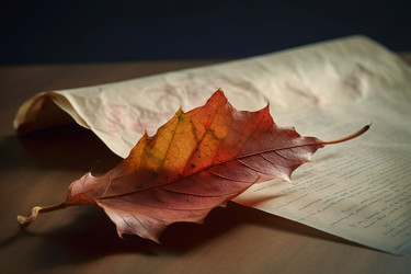 Old page foliage. Orange and autumn leaf fell yellowed antique paper. Generate AI - yliv