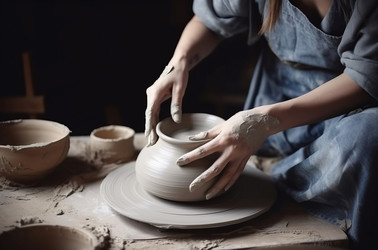 Мастерская художественной керамики с использованием мокрой глины. Скульптор-ремесленник, создающий керамическую чашку. Генерировать искусственный интеллект - yliv
