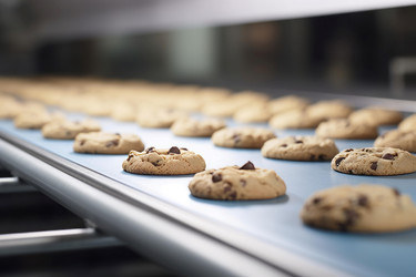 Chocolate cookies production bakery line tasty. Generate Ai - yliv