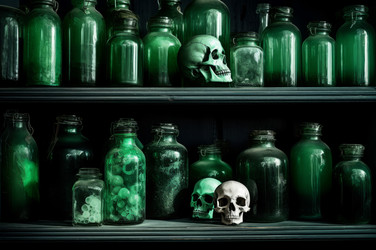 Аптекарь зеленых зелий. Ретро-еда nature potion зеленого цвета. Генерировать искусственный интеллект - yliv
