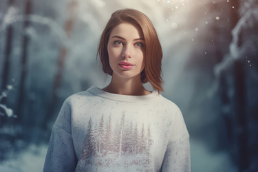 Женщина в зимнем лесу, снег за окном. Женская сезонная одежда Woods. Генерировать искусственный интеллект - yliv