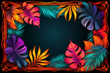 Tropical leaves in neon colors frame. Generate Ai - yliv