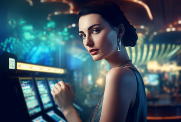 Портрет красивой женщины, снятый в казино. Выиграй в игровом автомате luck с красочной ставкой. Генерировать искусственный интеллект - yliv