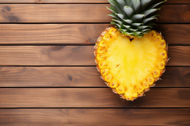 Pineapple slice with cut in shape heart nature ripe. Exotic snack fruit design. Generate Ai - yliv