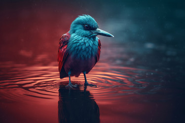 Красно-синяя птица на озере. Летняя природа, перо весеннего животного. Генерировать искусственный интеллект - yliv