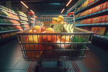 Супермаркет с полной корзиной покупок. Храните свежие продуктовые диетические продукты. Генерировать искусственный интеллект - yliv