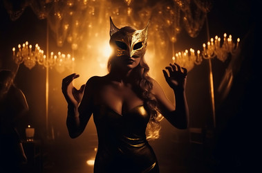 Fancy woman at masquerade night club party. Generate ai - yliv