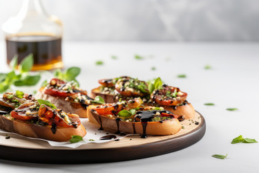 Вкусные брускетты с бальзамическим уксусом на домашний ужин. Ешьте закуски из здоровой кухни. Генерировать искусственный интеллект - yliv