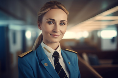 Улыбающаяся стюардесса. Работа в сфере туризма женская. Генерировать искусственный интеллект - yliv