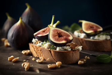 Хлеб для бутербродов с инжиром и сыром. Вкусная закуска из свинины на завтрак. Генерировать искусственный интеллект - yliv