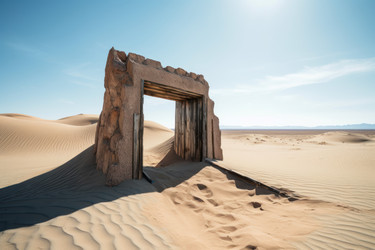 Каменные ворота входа в цифровом искусстве infinite sand. Архитектурный портал для отдыха в засушливых дюнах. Генерировать искусственный интеллект - yliv