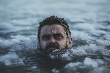 Человек, погружающийся в ледяную экстремальную воду зимним днем. Генерировать искусственный интеллект - yliv