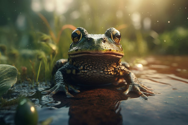 Озеро с зеленым лягушачьим прудом. Наружная кожа съедобной разноцветной рептилии. Генерировать искусственный интеллект - yliv