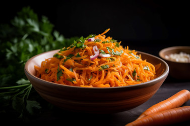 Салатница из тертой моркови. Свежая кухня, вкусные органические продукты. Генерировать искусственный интеллект - yliv