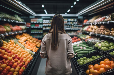 женщина в продуктовом магазине на рынке. профессиональная девушка-покупатель выбирает магазин. генеративный контент - yliv