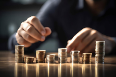 Businessman stack coins. Generate Ai - yliv