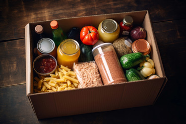 коробка с продуктами для пожертвований. генеративный контент - yliv