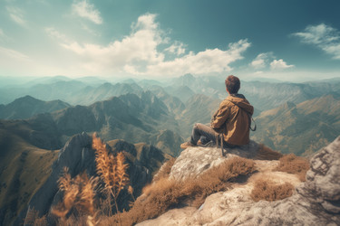 Один человек Hiker. Здоровый вид спорта. Генерировать искусственный интеллект - yliv