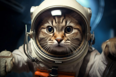 Cute cat astronaut. Adorable kitten in space cosmonaut costume. Generate ai - yliv