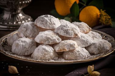 миндальные полумесяцы - традиционное греческое печенье. вкусная выпечка рождественского белого сдобного печенья. генеративный контент - yliv