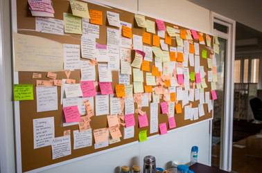 Scrum board project management. Planning working task with colorful stickers. Generate ai - yliv