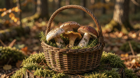 корзина с дикорастущими грибами в лесу - Vvicca
