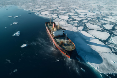 Корабль, пробивающий морской лед. Замерзшая вода полярного севера и арктическое ледокольное судно. Генерировать искусственный интеллект - yliv
