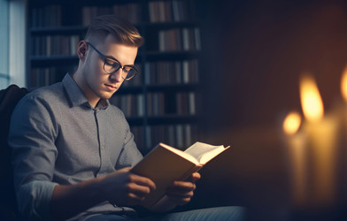 Парень читает книгу. Студент мужского пола читал. Генерировать искусственный интеллект - yliv