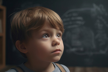Молодой мальчик позирует перед классной доской. Генерировать искусственный интеллект - yliv