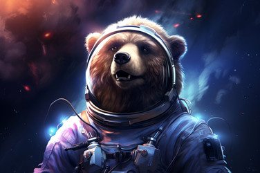 Костюм медведя-астронавта неонового цвета. Забавный космический зверек плюшевый мишка. Генерировать искусственный интеллект - yliv