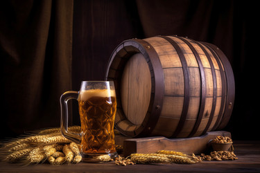 Beer mug barrel. Vintage and rustic container popular alcoholic beverage. Generate AI - yliv