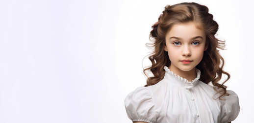 красивая молодая девушка в платье-баннере. милый маленький ребенок с модным личиком. генеративный контент - yliv