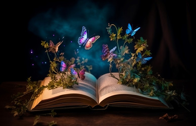 Волшебная книга, сказочные страницы с бабочками. Откройте очаровательный лучезарный сборник сказок. Генерировать искусственный интеллект - yliv