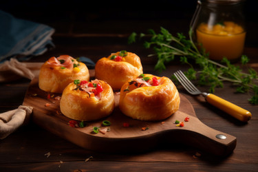 Мини-булочки для пиццы на деревянной доске. Вкусные маленькие домашние булочки для пиццы. Генерировать искусственный интеллект - yliv
