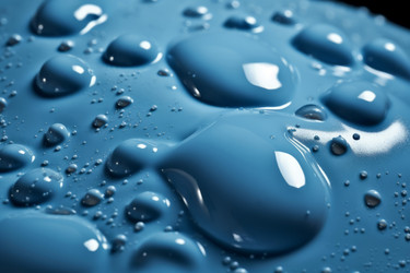 Blue watery creamy droplets. Aquamarine splashes on azure wet azure surface. Generate ai - yliv