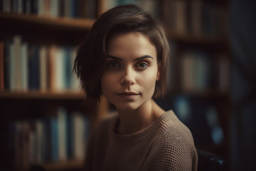Женский портрет на книжных полках библиотеки. Генерировать искусственный интеллект - yliv