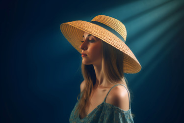 Woman wearing straw summer hat portrait. Seasonal covering head sunblock cap. Generate ai - yliv
