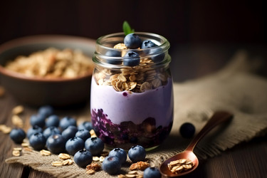 завтрак с гранолой из черничного йогурта. генеративный контент - yliv