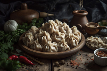 грузинские пельмени хинкали вкусная еда. поедание говядины азиатской кухни. генеративный контент - yliv