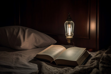 Ночная кровать с открытой книгой. Генерировать искусственный интеллект - yliv