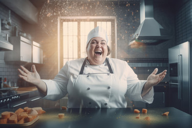 Overweight female chef cook. Generate ai - yliv