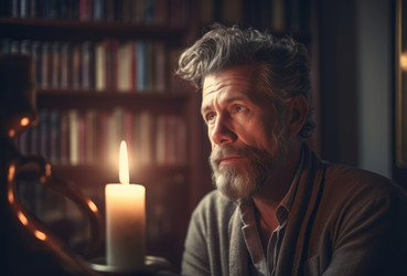 старик с книгами знаний с грустным лицом. генеративный контент - yliv