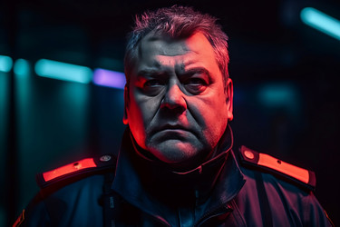 Старик русский политик. Уверенная в себе фигура мужчины-политика в свете красных фонарей. Генерировать искусственный интеллект - yliv