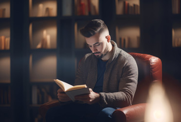 парень читает книгу в кресле. генеративный контент - yliv