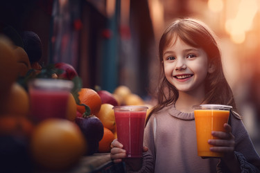 девочка со стаканом сока счастливо улыбается. генеративный контент - yliv