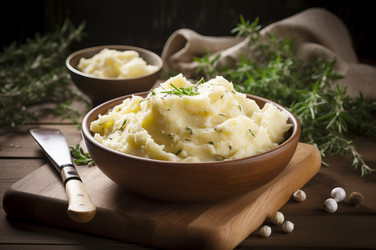 миска с картофельным пюре и зеленью. вкусное классическое блюдо-пюре домашнего приготовления. генеративный контент - yliv